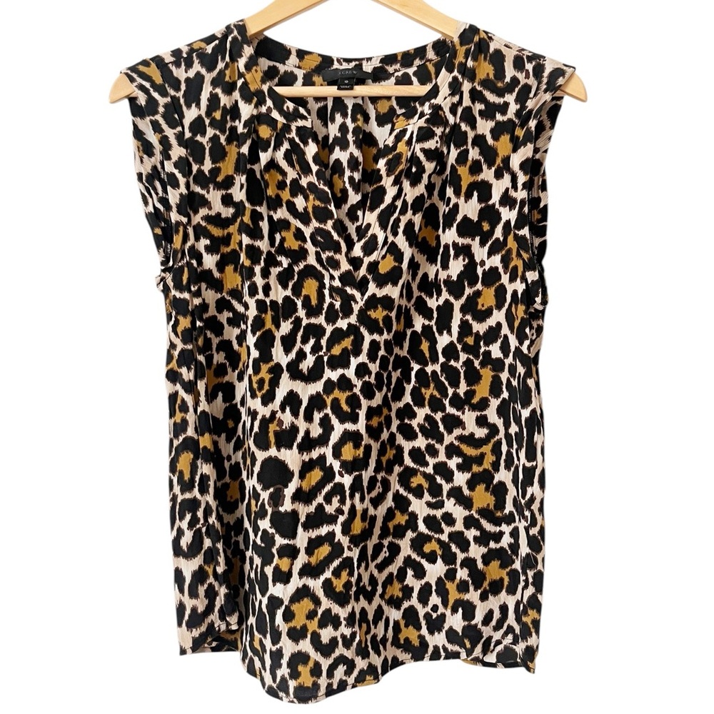 J. Crew Cheetah Print 100% Silk‎ Sleeveless V-Neck Blouse Size 10